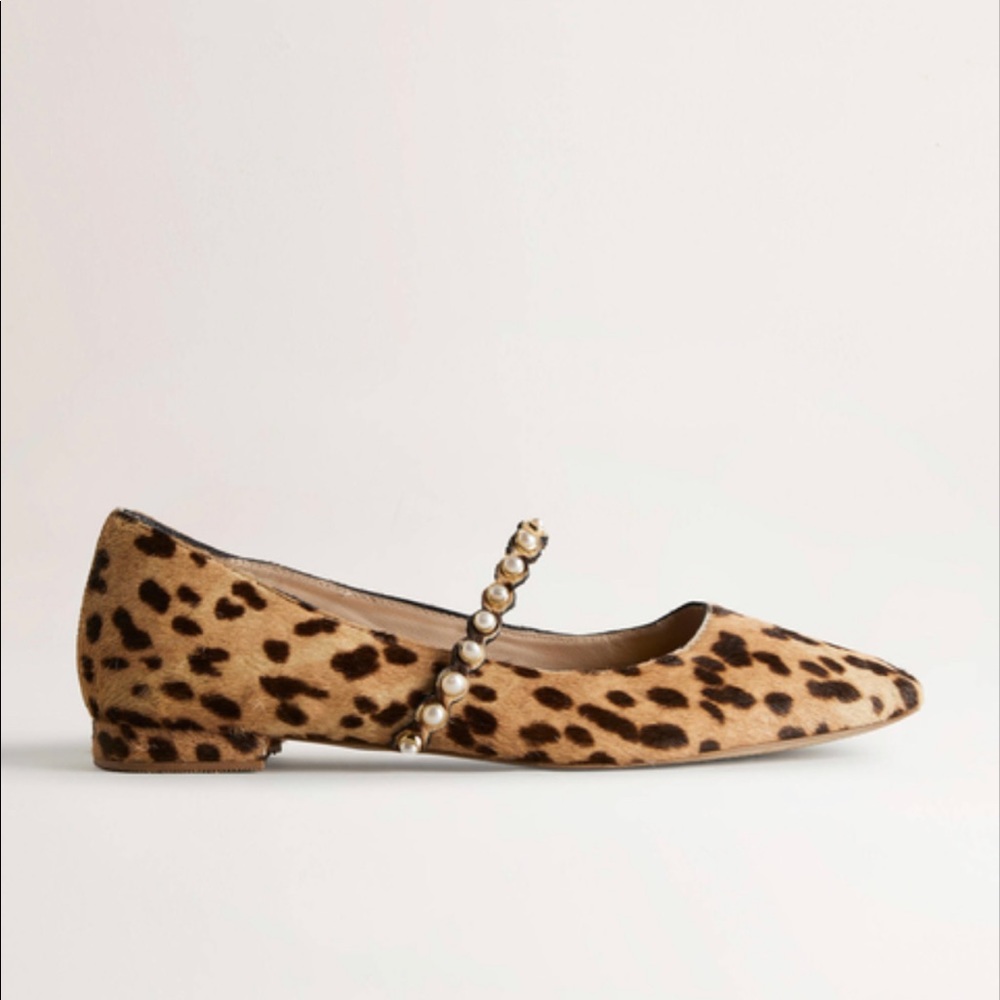 New Boden Pearl Strap Ballerina Flats Cheetah